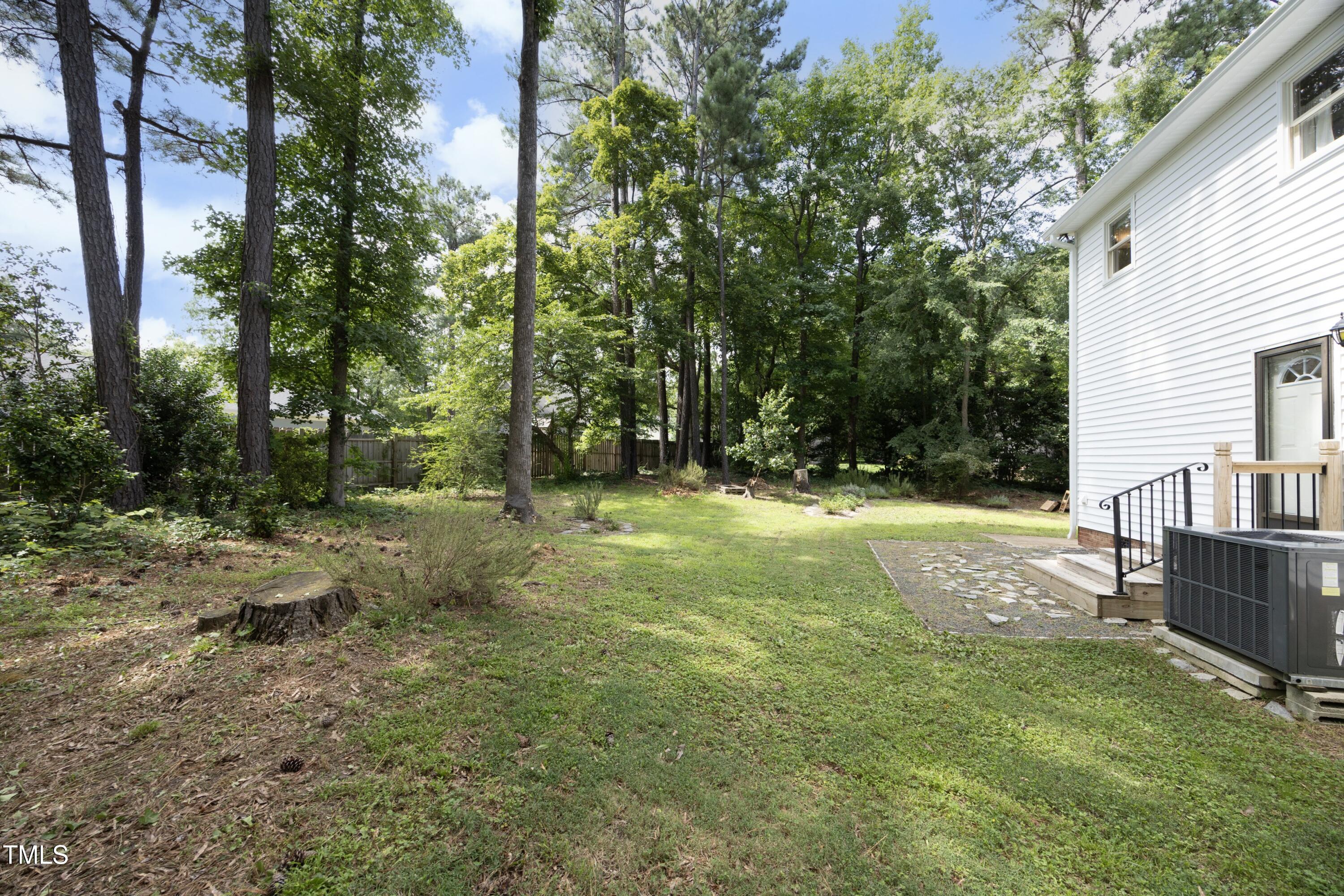 409 Glaive Drive Durham, NC 27703 - Photo 33 of 35 a view of backyard with trampoline