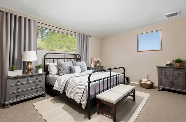 a bedroom with a bed and a dresser