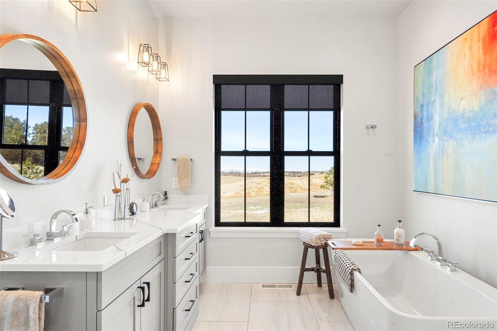 10621 Lone Fox Road Franktown, CO 80116 - Photo 25 of 50 a bathroom with a sink and a large mirror