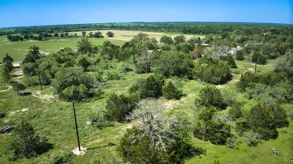 a view of a city with lush green forest
