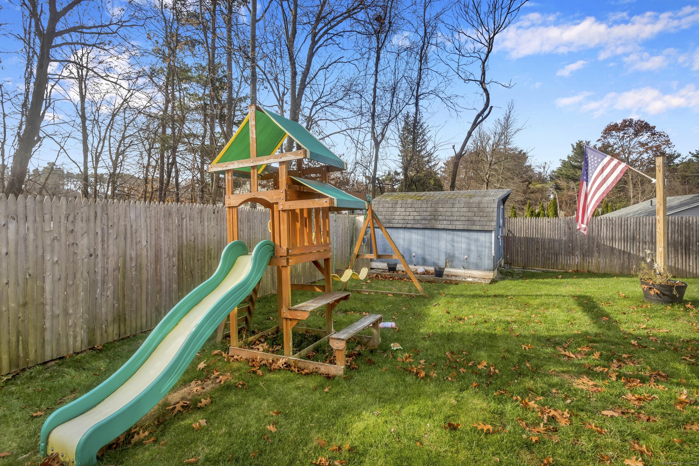 21 Brentwood Street Springfield, MA 01108 - Photo 38 of 40 a backyard of a house with lots of green space and wooden fence