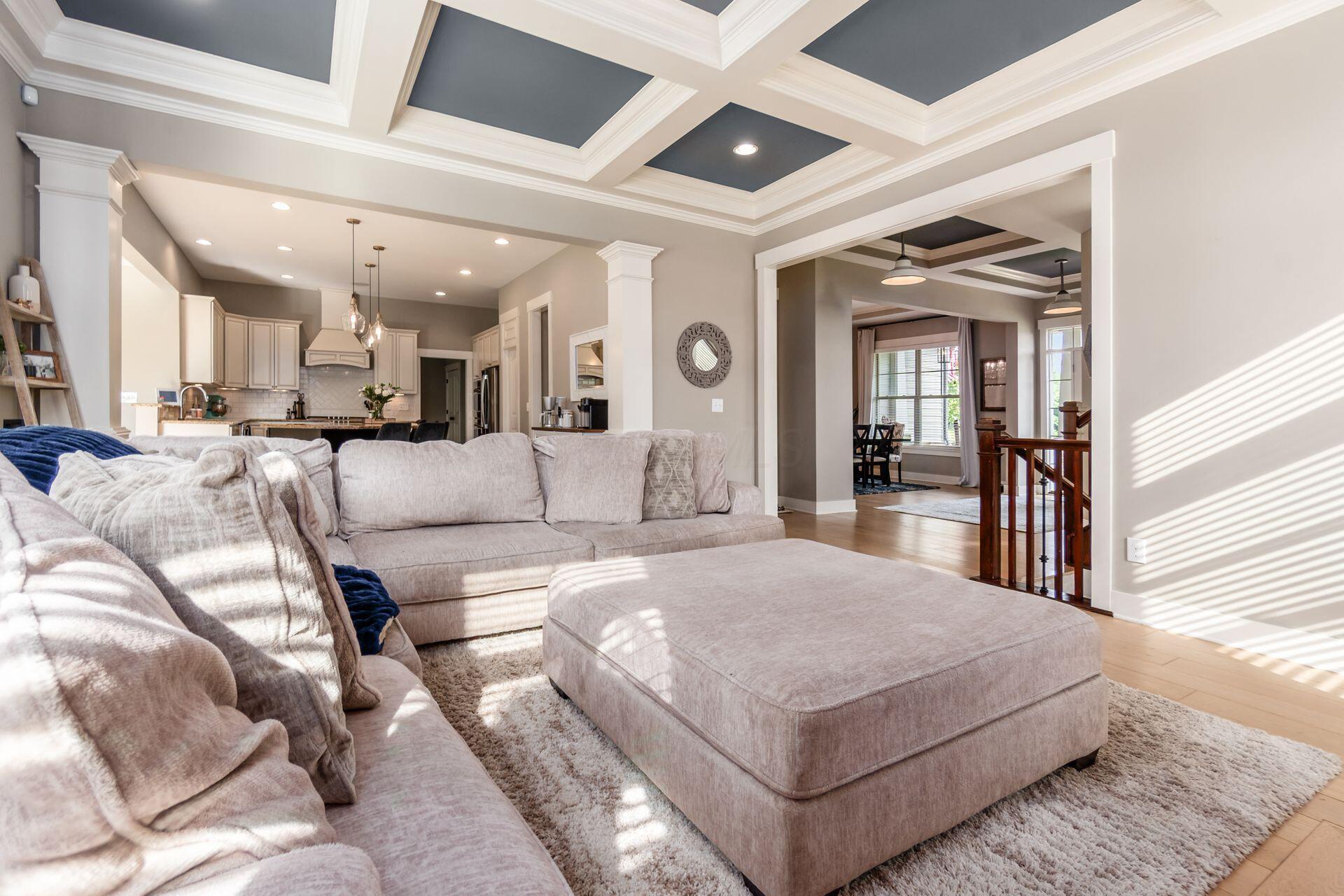 1002 Rambling Brook Way Delaware, OH 43015 - Photo 17 of 104 Spacious Great Room with coffered ceiling, window benches and gas fireplace