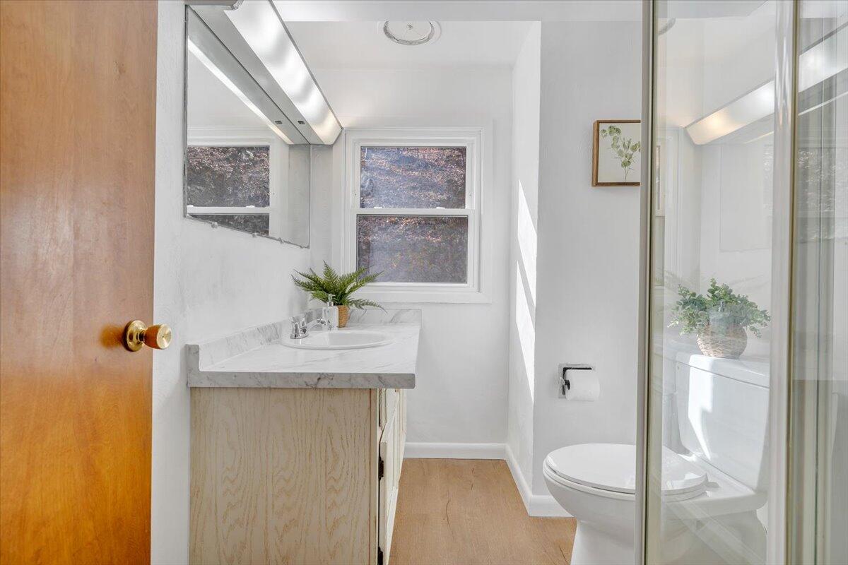 4151 Givens Road Salem, VA 24153 - Photo 30 of 45 a bathroom with a granite countertop sink a toilet and shower