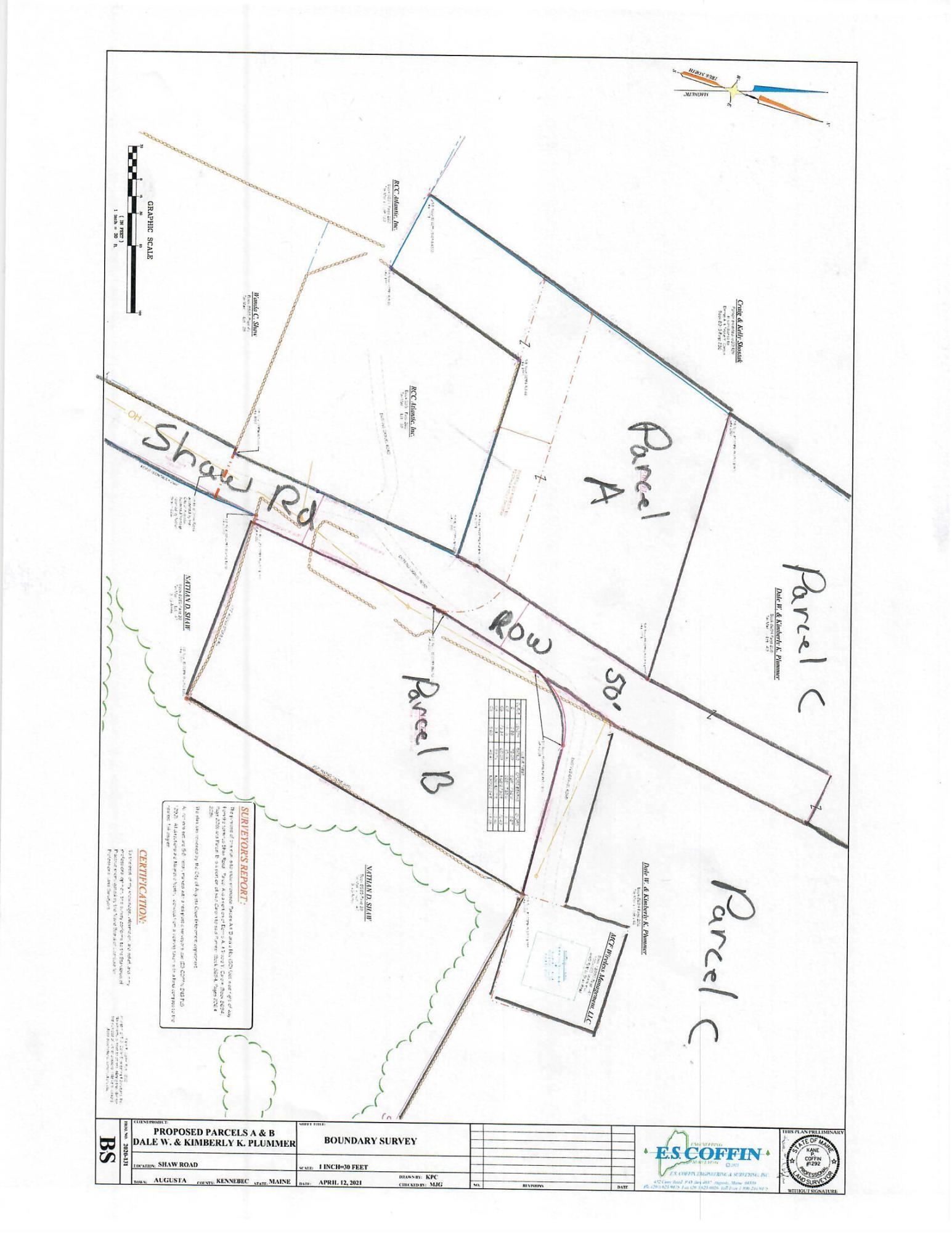 Lot B Shaw Road Augusta, ME 04330 - Photo 4 of 5 Shaw Rd Survey lots A,B.