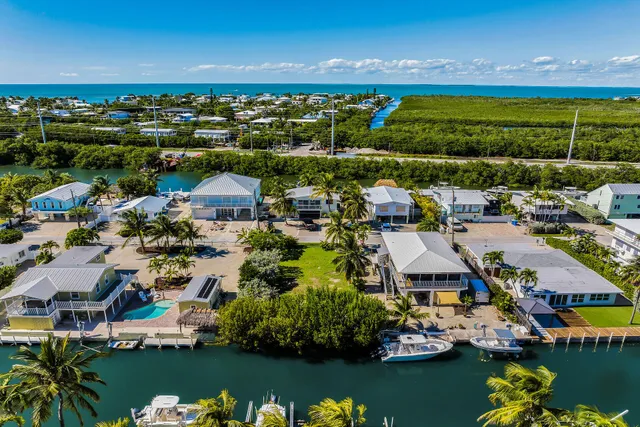an aerial view of residential houses with outdoor space