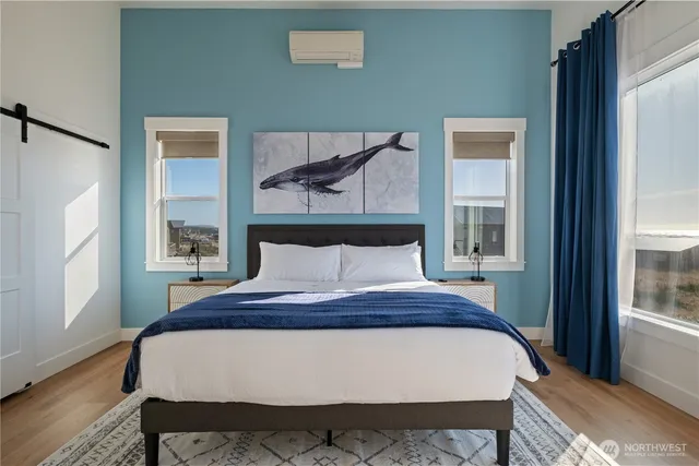 a living room with a rug