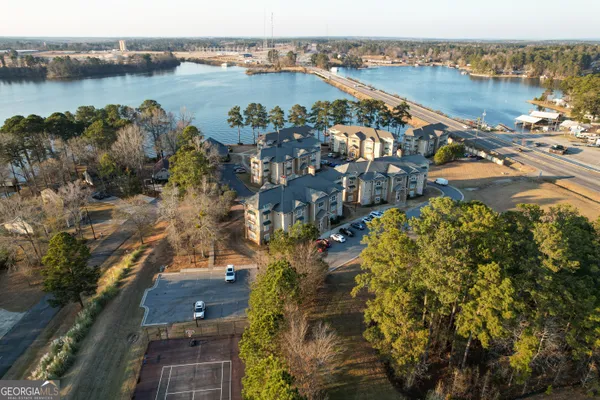 a view of a lake with a mountain view
