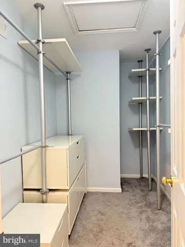 a view of walk in closet with empty racks