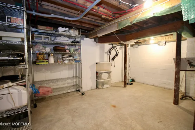 a view of a storage room with racks