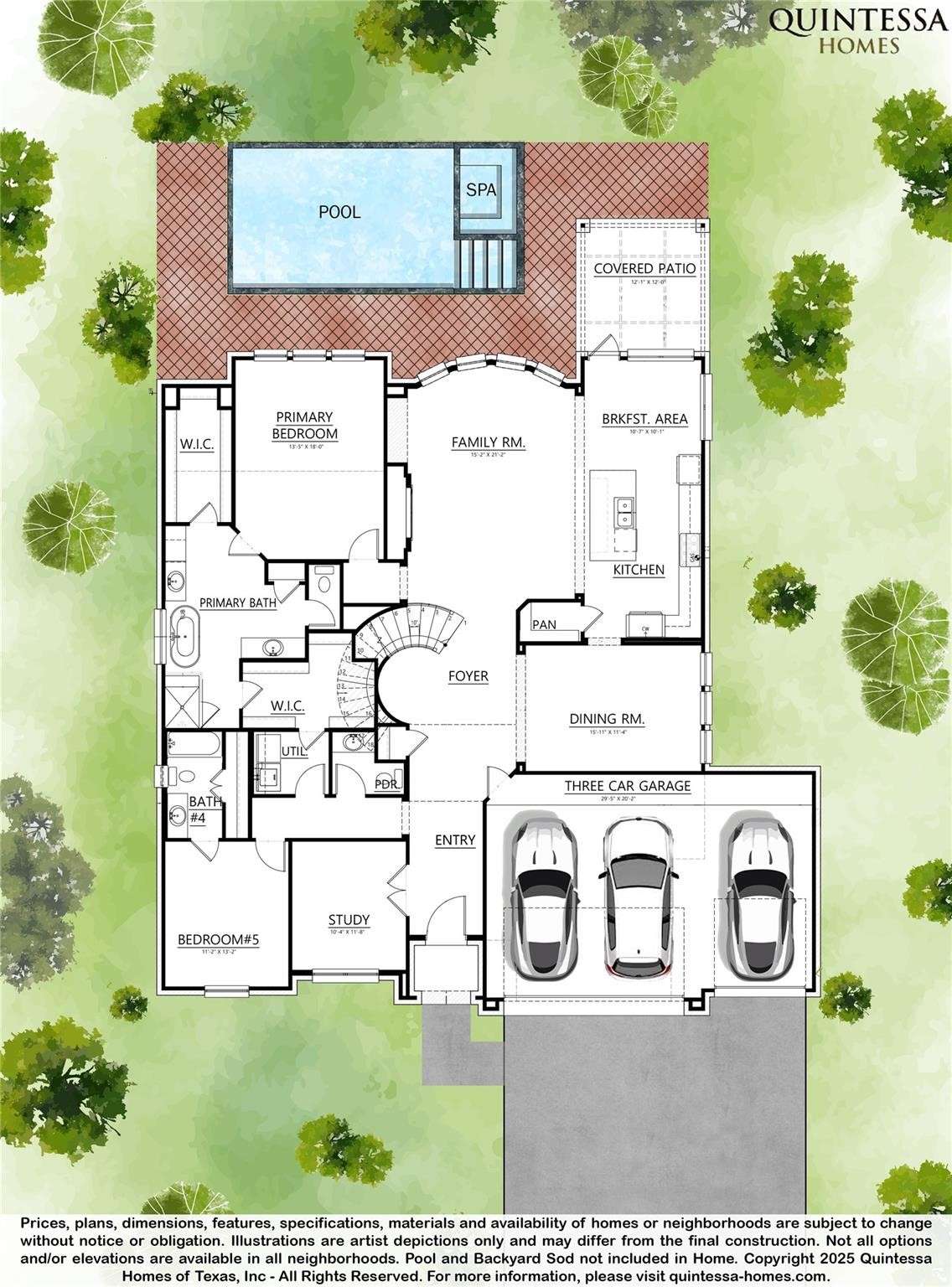 8033 Ridgeview Drive Houston, TX 77055 - Photo 3 of 36 Artist Rendering of 1st Floor on Site Plan. Pool and Backyard Sod Not Included In Home.