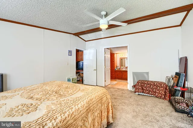 a bedroom with a bed dresser and a large window