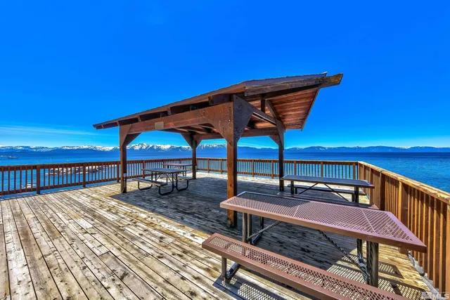 a view of a lake with a mountain in the background