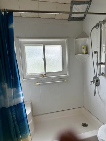 a bathroom with a bathtub