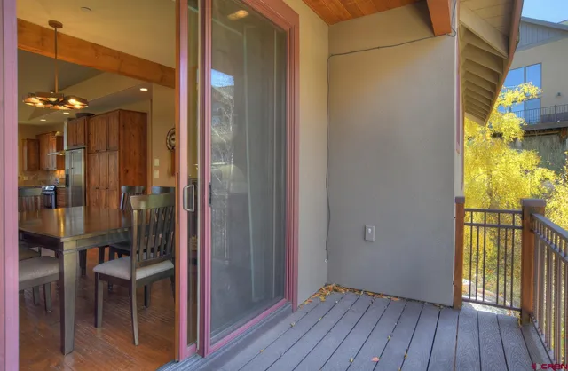 a view of a balcony from door