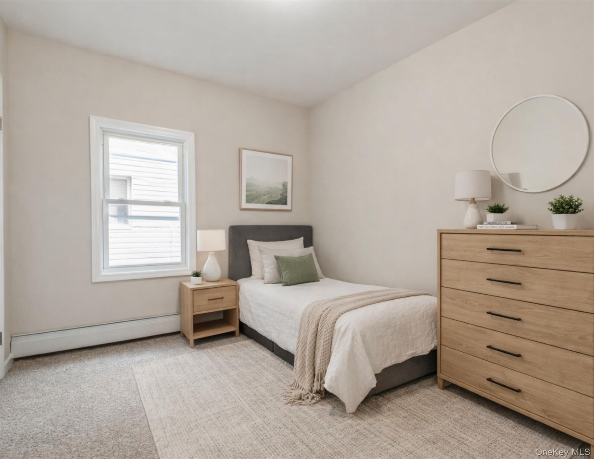 216-23 136th Road Queens, NY 11413 - Photo 4 of 28 Virtually Staged Bedroom featuring a baseboard heating unit and light colored carpet