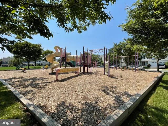 a park view with water fountain and trees