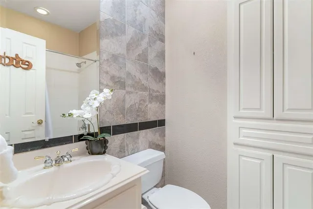 a bathroom with a sink a toilet and a mirror