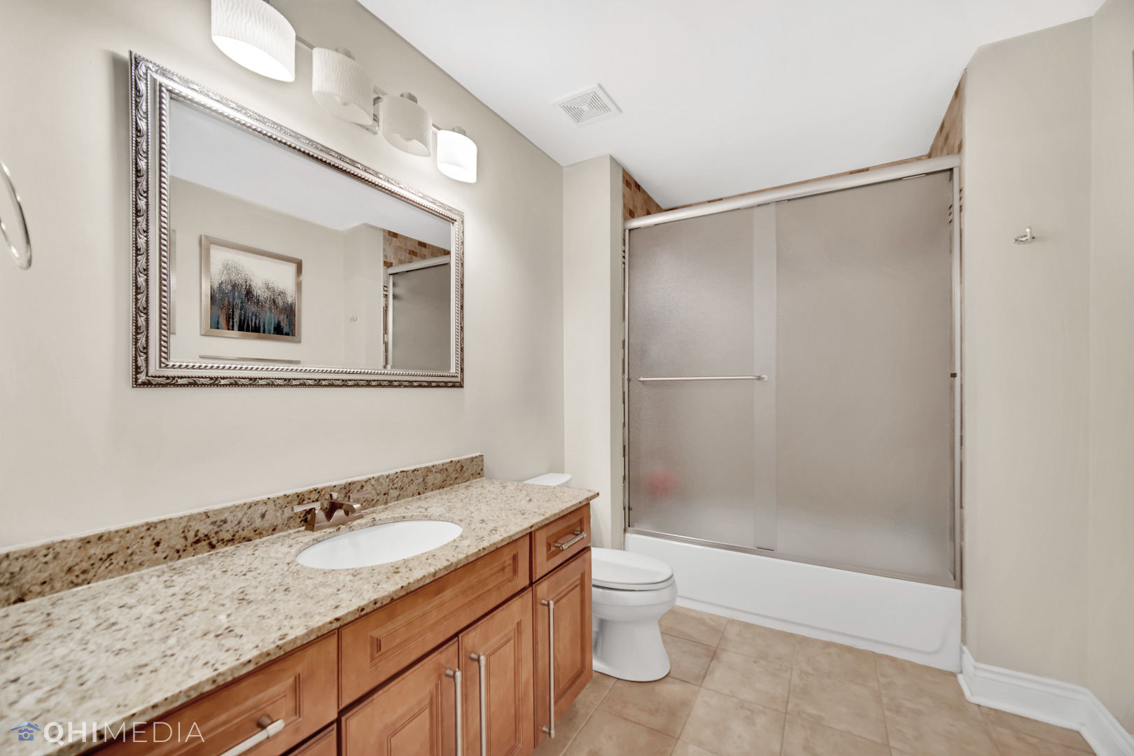 Undisclosed Address Steger, IL 60475 - Photo 15 of 29 a bathroom with a granite countertop sink toilet and shower