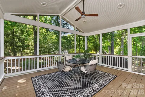a view of a chair in wooden deck