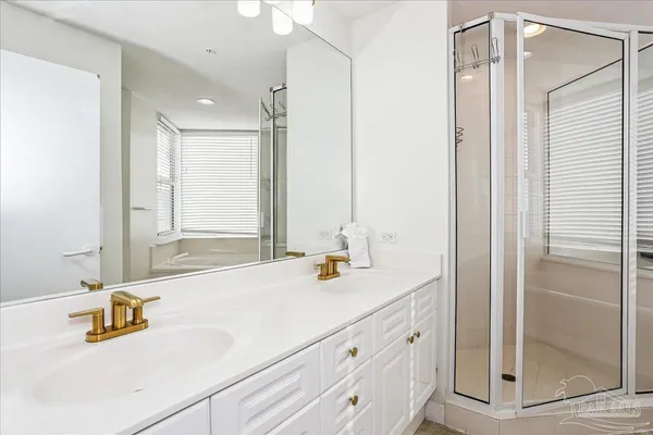 a view of an ocean and a building