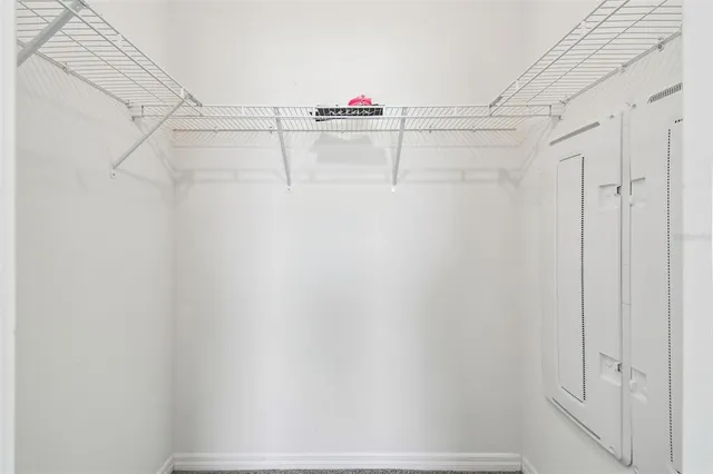 a view of a room with racks on the wall