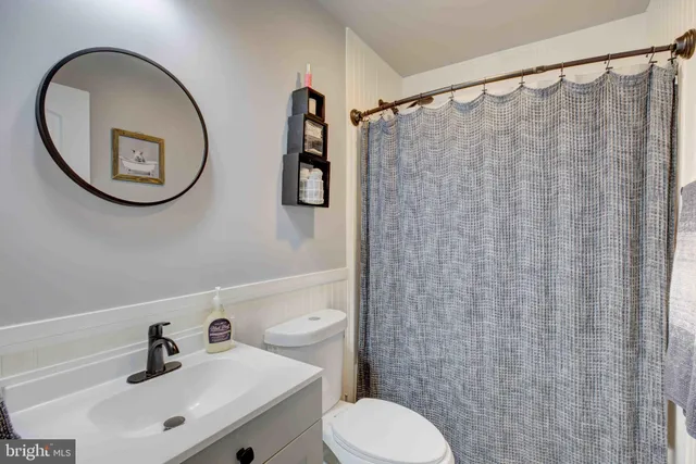 a bathroom with a sink a toilet and a mirror