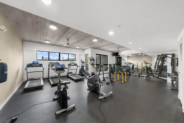 a view of a room with gym equipment