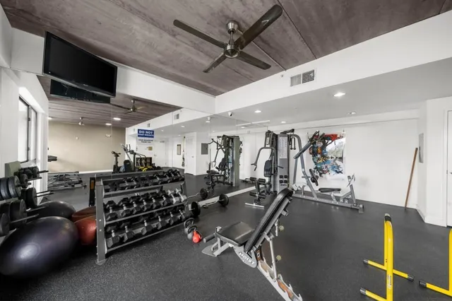 a view of a room with gym equipment