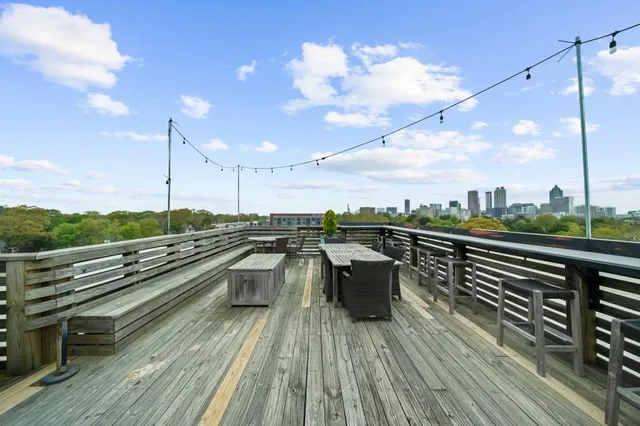 a view of a terrace with seating space