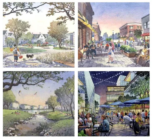 an outdoor space with lots of trees