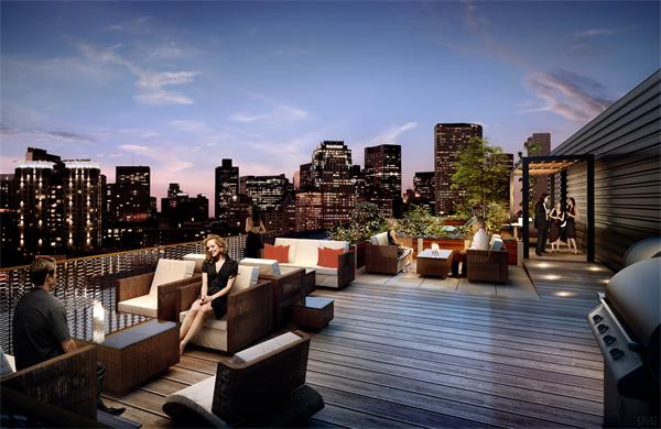 a view of a terrace with seating area and trees