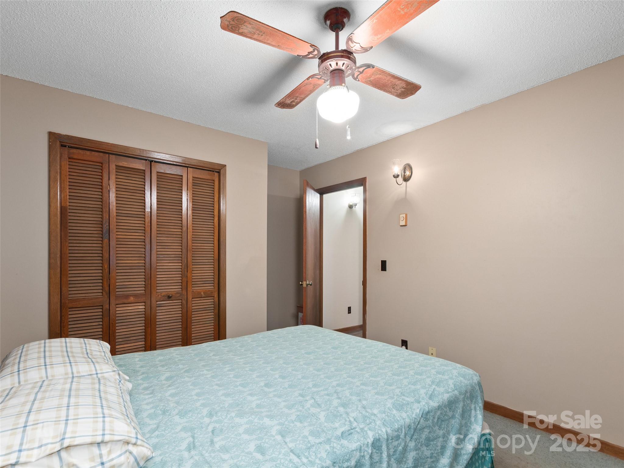 250 Turkey Pen Road Franklin, NC 28734 - Photo 14 of 30 a bedroom with a large bed and a chandelier