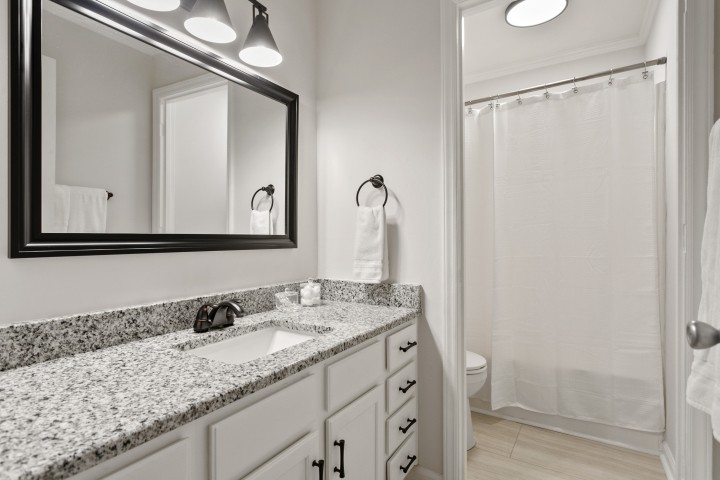 754 High Point Ridge Road Franklin, TN 37069 - Photo 31 of 53 a bathroom with a granite countertop sink a mirror and a shower