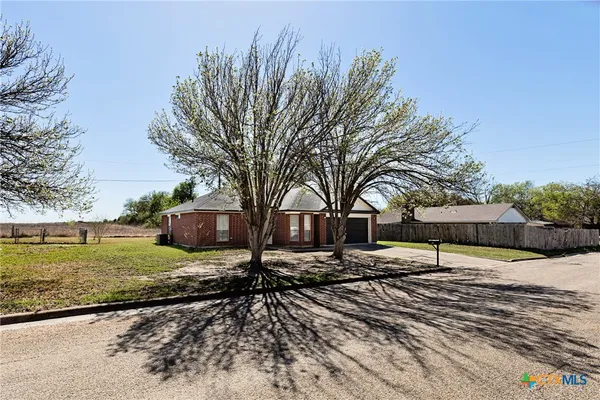 a view of a yard with trees house