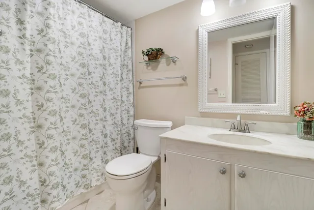 a bathroom with a sink a toilet and mirror