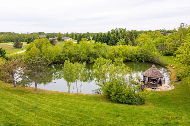 a view of grassy field with mountain