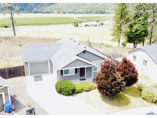 a front view of a house with a yard and potted plants