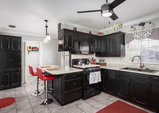 a kitchen with a sink a stove and refrigerator