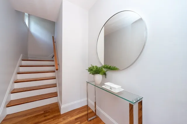 a room with a potted plant and wooden floor