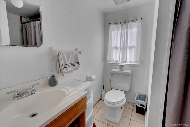 a bathroom with a sink toilet and mirror
