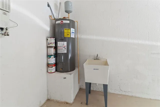 a view of a park with large trees