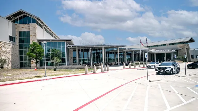 a front view of a building with glass door