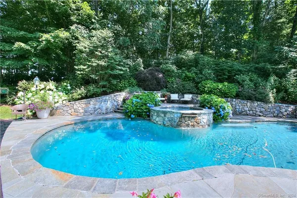 a view of a swimming pool with a yard
