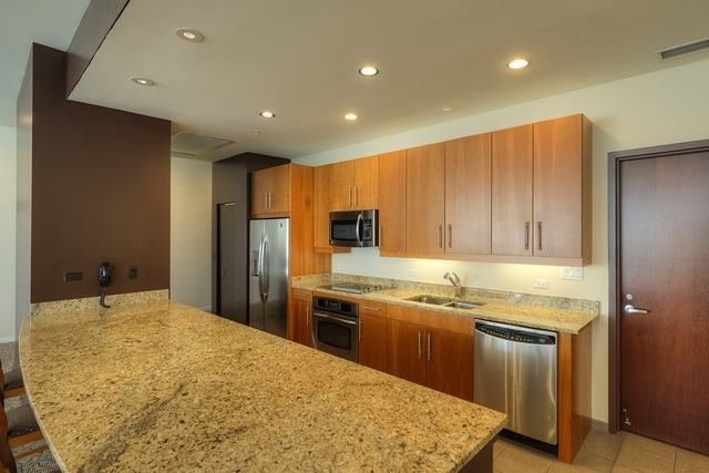 807 Davis Street, Unit 1607 Evanston, IL 60201 - Photo 20 of 28 a kitchen with stainless steel appliances granite countertop a sink a stove and a refrigerator