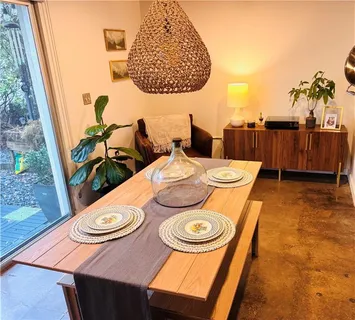 a table and chairs in a patio