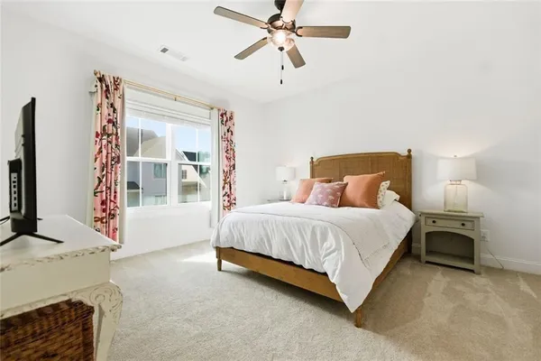 a view of a lake with houses