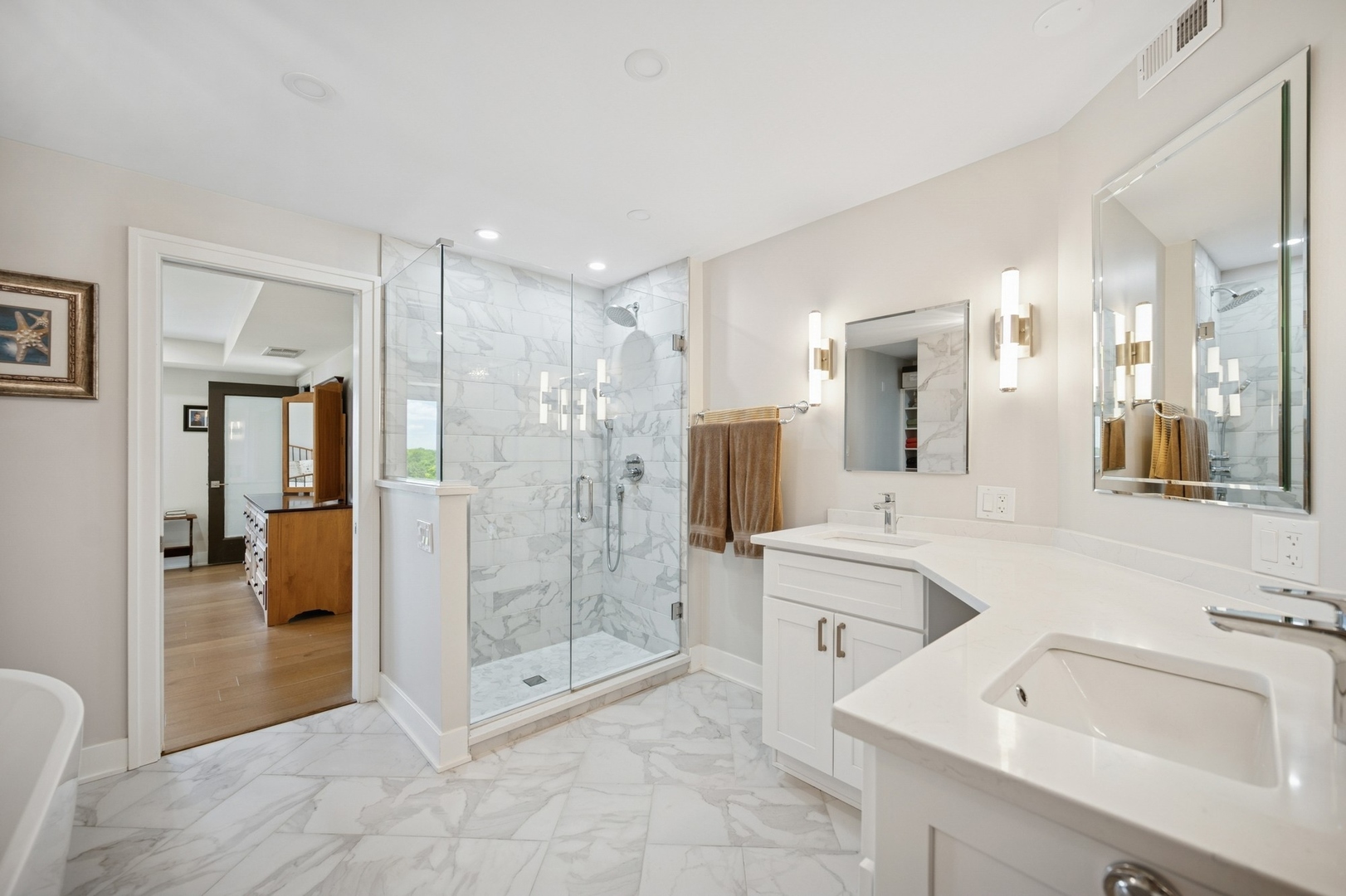 3801 Mission Hills Road, Unit 510 Northbrook, IL 60062 - Photo 14 of 19 a bathroom with a shower sink and mirror