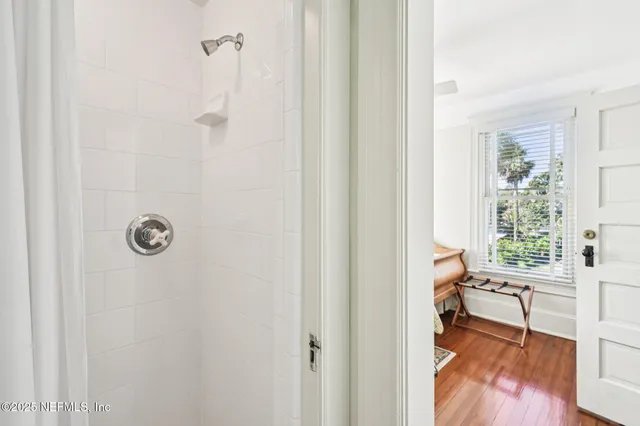 a view of a balcony with an outdoor space