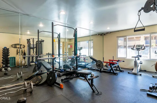 a view of a room with gym equipment
