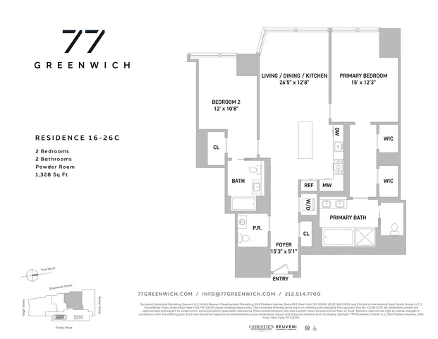 $2,295,000 | 77 Greenwich Street, Unit 24C | Financial District